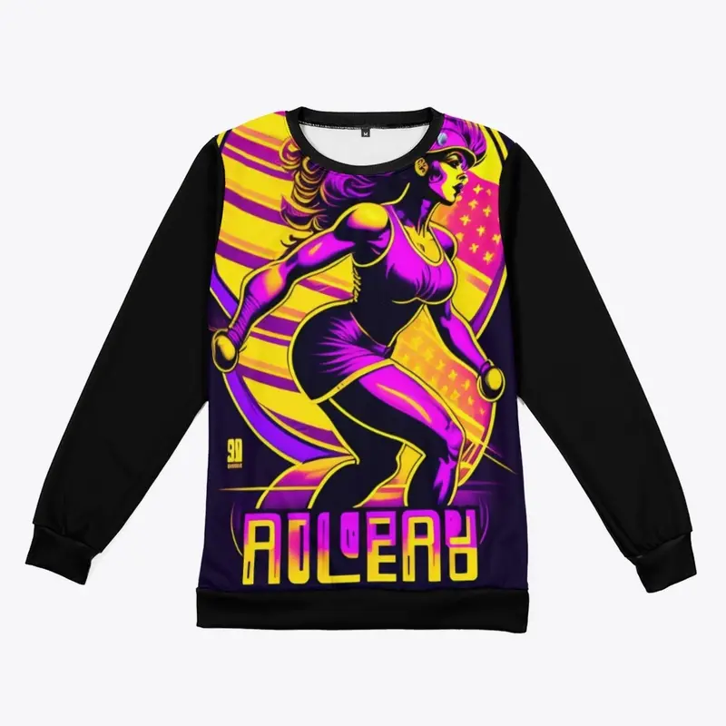 Roller derby girl sprinting cross-over